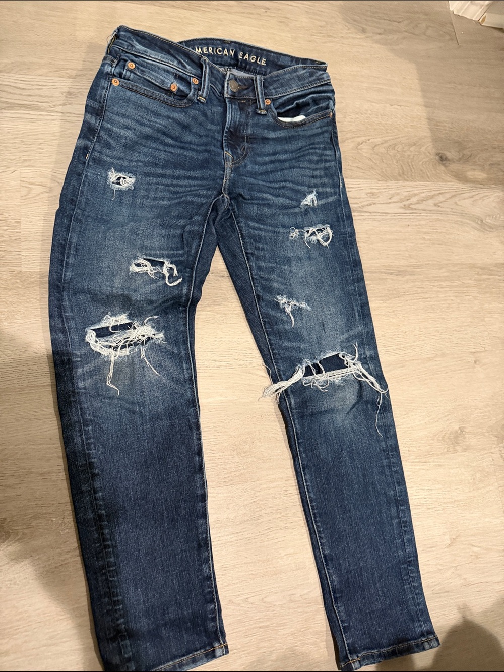 American Eagle Outfitters Dark Blue Distressed Skinny Jeans